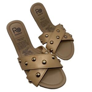 Rollasole Sandstorm Women's Slip-On Studded‎ Folded Sandals Tan Size 7.5-8.5